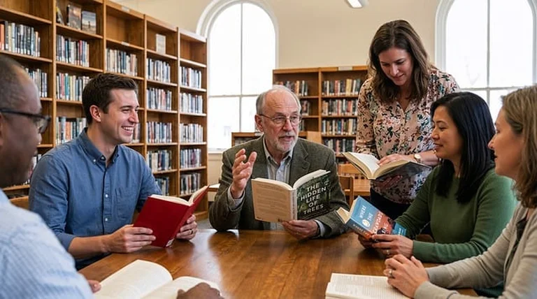 本を囲んで議論する学習グループ